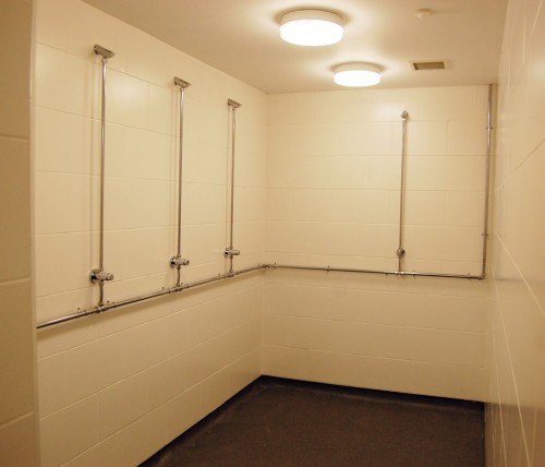 Changing rooms at Tewkesbury Rugby Football Club in Tewkesbury, UK. The whole clubhouse was renovate