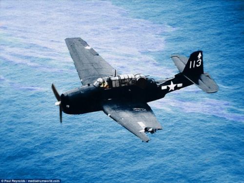 aviationblogs - Grumman Avenger flying with half of its left wing...