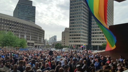 charmingpplincardigans: Some pictures from the Boston City Hall Plaza vigil for Orlando. Currently w