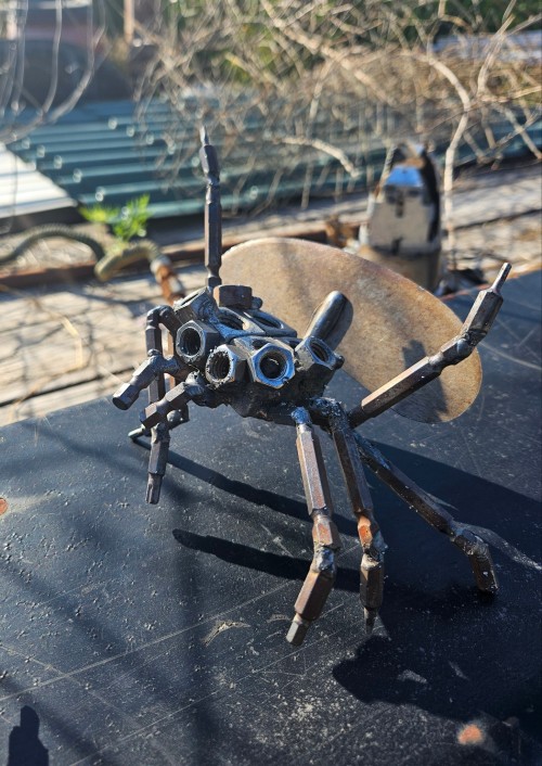 A Peacock Jumping Spider I Welded Together! I Had Fun Making This Dancing Critter.