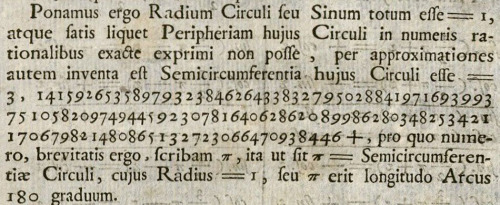 &ldquo;For the sake of brevity we will write this number as π; thus π is equal to half the