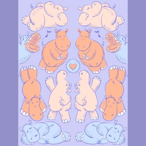 Body pos hippos!  #illustration #hippo #cute #animals #bodypositive #pattern #ipadpro #procreate  ht
