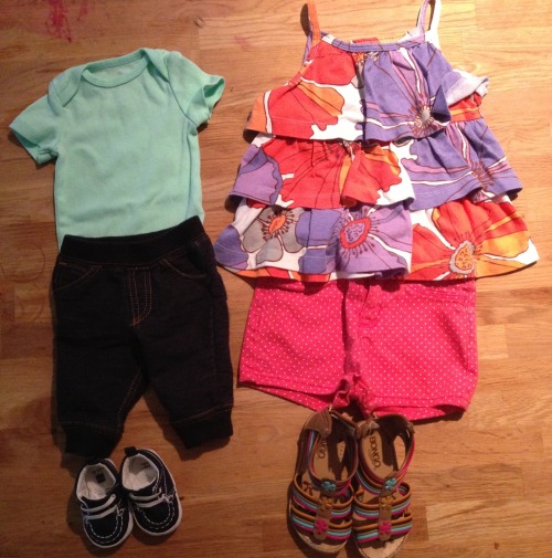 What We Wore Today: Going to Nana&rsquo;s EditionHis: Seafoam onesie, Circo ($4.28/3 pk on clearance