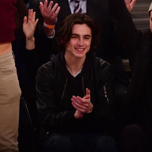 cashtonssolangelo:Timothée Chalamet and Angel Elgort at the the Knicks vs Celtics game