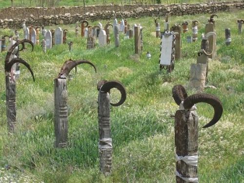 sixpenceee:Nokhur Cemetery in Turkmenistan. At the cemetery of the isolated village of Nokhur, nearl