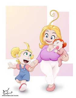 jklind:  I think I’ve been drawing pinups of Daisy (or Daisy-like characters) just a bit too frequently lately, so how’s about something a little different?  Here’s a look into the future, and what her kids might look like.  All I know for certain