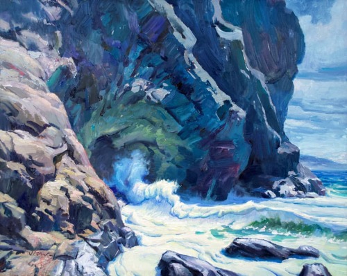 “The Cave at Sisters Rocks” 16" x 20" oil on hardboard 2020 Here’s a lar