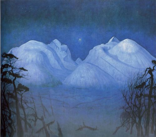 leserpente: Harald Sohlberg (Norwegian, 1869-1935)Winter Night in the Mountains, Several versions, c