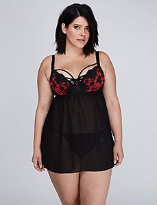 lingerie-plus:  Lace Babydoll with Balconette Bra &amp; Satin Straps