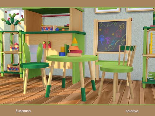 soloriya: ***Susanna*** Sims 4. Includes 10 objects, has 4 color variations. Items in the set: two s