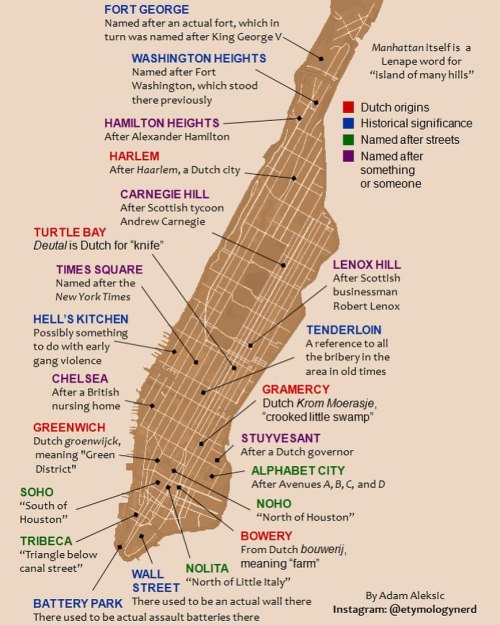 #MapMondays - Manhattan’s Hidden Etymologies: Interesting neighborhood name origins by @etymol