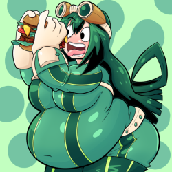 bewildered-angel:    Tsuyu’s burgin’ out!   Commissions: https://bewildered-angel.tumblr.com/post/164669431606/commissions-open-commissions-are-open-again-i 