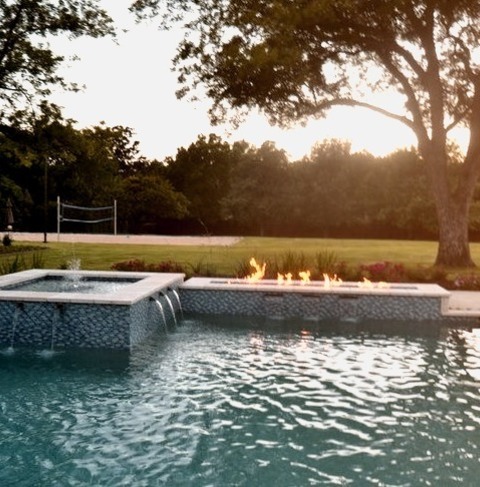 Fountain - Contemporary PoolExample Of A Large Trendy Backyard Stone Pool Fountain Design