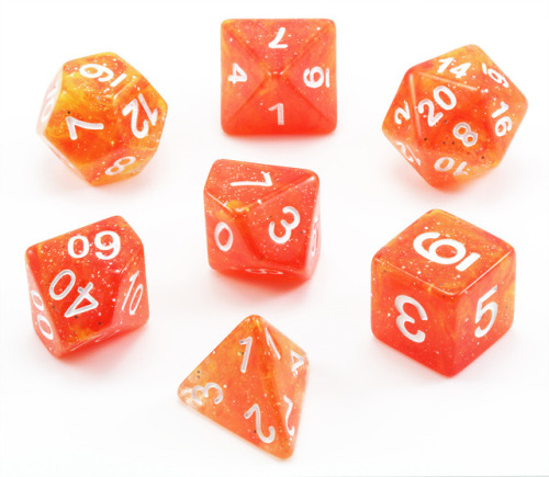 darkelfdice: Eclipse Galaxy dice are now available in two new colors! Purple and Orange.