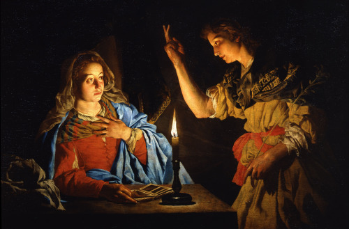 eatingbreadandhoney:The Annunciation by Matthias Stomer (1615-1649). I’m sorry but all I see h