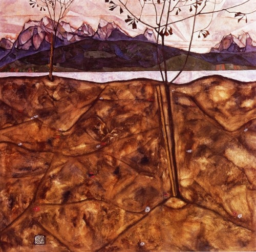 artist-schiele: River Landscape, 1913, Egon SchieleSize: 88.9x89.7 cmMedium: oil on canvas