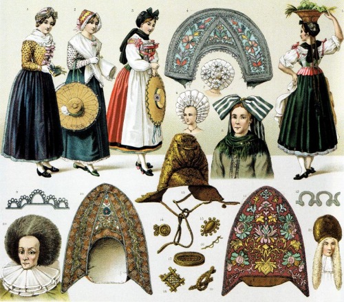 Traditional women’s costume and headdresses from Strasbourg in France with strong German influ