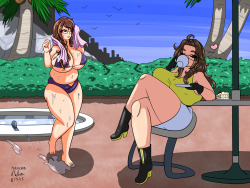 ragawa:  anubis2pabon288:  Here’s a gift for Agawa, featuring his gals Jyazue and Ayumu  chilling out by the pool side. Agawa needs more love (^ ’ 3 ’)^~haha   友達のAnubisに描いてもらったよー！ めがねむちむちのコンビはまさしく阿川得といえます。