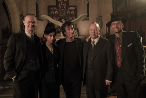 Some Photos Of Neil Gaiman And The Cast Of Good Omens Whilst On Set. 