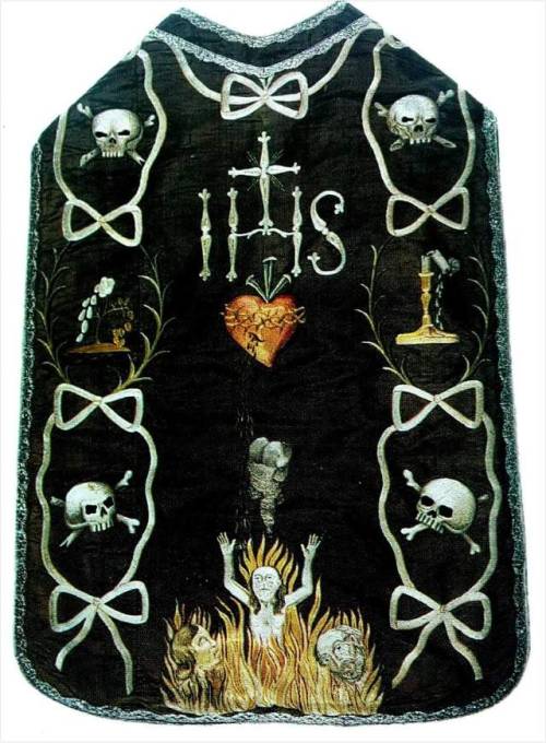 questingbeaste: higher-order:Some of my favourite requiem chasubles. We never see priests wearing an