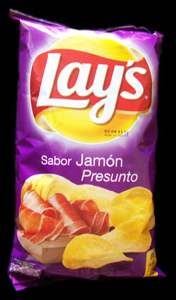 tomthefanboy:  ainaraoftime:  ainaraoftime:  one of my favourite linguistic phenomena/in-jokes is spanish potato chips being “ham-flavored, probably”  y’see because spain and portugal are so close, labels in stuff like food, shampoo, etc often