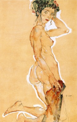 dappledwithshadow:  Kneeling Nude, Egon Schiele 1911 