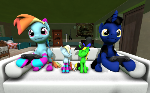 rdash:This is my most favourite now wallpaper of mine and my friend @ask-the-out-buck-pony and our kids as we play some games ^^ <3 thanks youCuuute ^w^