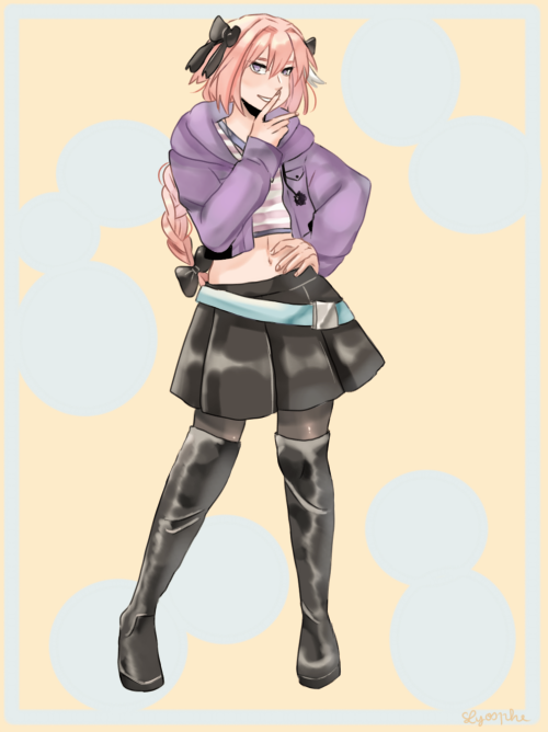 dailyarturiartfgo:Commission for @dragonboysieg Astolfo wearing over knee leather boots is just