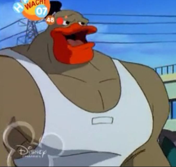 Grin Hardwing in his A-shirt / Sleeveless shirt / undershirt in Mighty Ducks Episode