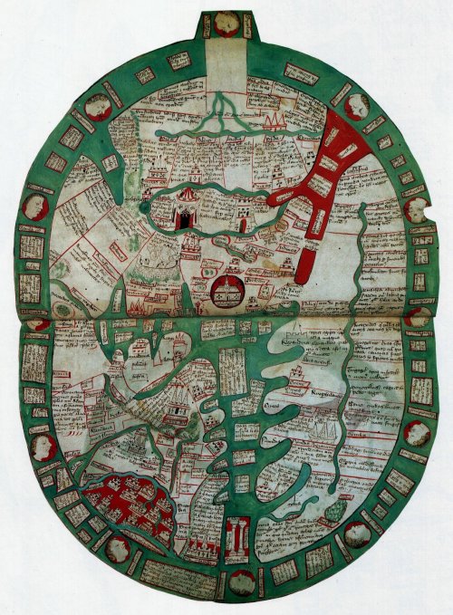 alfiusdebux:   World map from the English chronicler and Benedictine monk Ranulf Higdon, published i