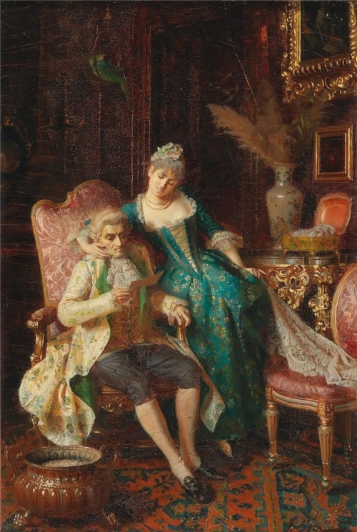 Courtship. Pio Ricci (Italian, 1850-1919). Oil on canvas.Ricci was skilled at painting detail. He ex