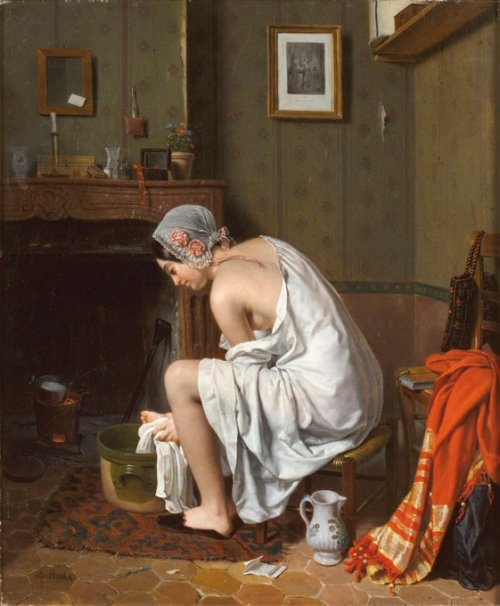 Young Woman at her Toilette Art by French artist Jean-Alphonse Roehn (1799 - 1864)