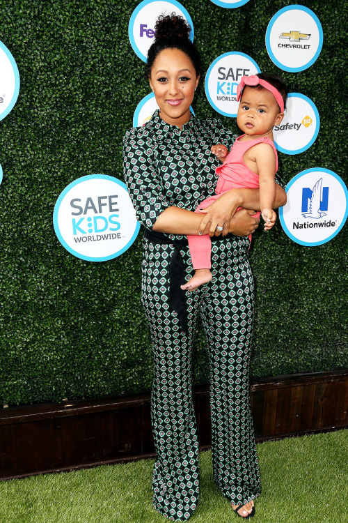 Tamera Mowry-Housley and daughter Ariah Talea Housley attend Safe Kids Day at Smashbox Studios on Ap