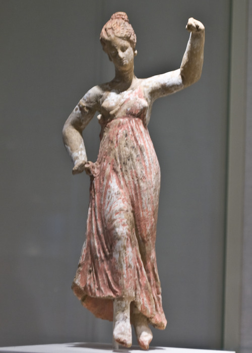 jeannepompadour:Ancient Greek terracotta statuette of a dancing maenad, 3rd c. B.C.