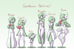 limebreaker: Gardevoir Natures, feat. @rakkuguy‘s Airasmol. Which is your favourite?  @slbtumblng nature variants~ ;9