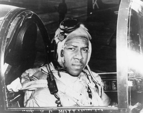 warhistoryonline:American pilot Ensign Jesse Brown in the cockpit of a F4U-4 Corsair fighter, early 
