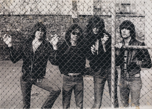 “Ramones by chainfence” photo by Roberta Bayley, 1976