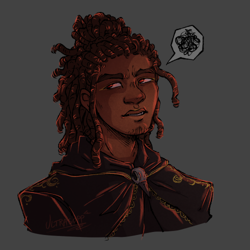 ultrasopp:he’s annoyed :0 for @lorimy[ID: bust drawing of kravitz, a black man with long dreads in a