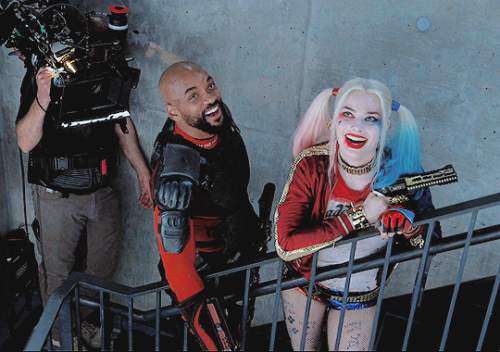 margotnews: Margot Robbie and Will Smith behind the scenes of Suicide Squad.