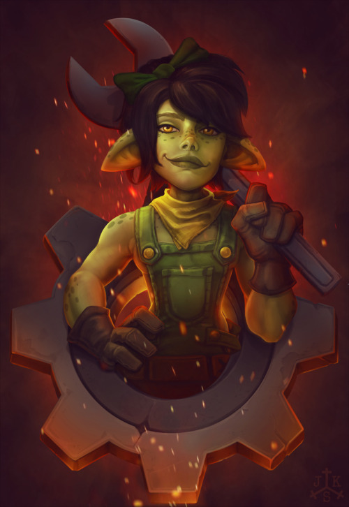 azeroth-art-exchange: Wrixxa for http://bubblegum-virus.tumblr.com by http://conceptsparks.tumblr.com Badass little engineering goblin! Happy Winter Veil! 