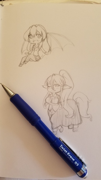 Chibi Sketches, sketchbook edition! Had a little time to sketch down some more chibis. Top is Youko