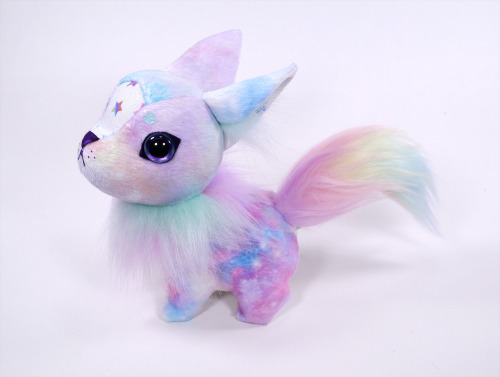 I love how this wolf/fox came out! Made with my own custom pastel galaxy minky, with cute star print