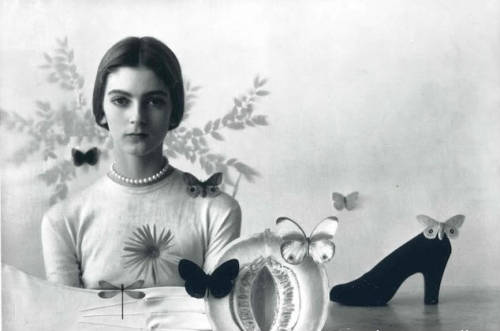 hauntedbystorytelling:Irving Penn :: Carmen Dell’Orefice and butterflies, for Vogue, 1946.more [+] b