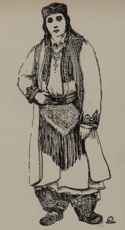 A handful of wonderful drawings of albanian (and a pravoslav women)from Rudolf Livora. Captions in e