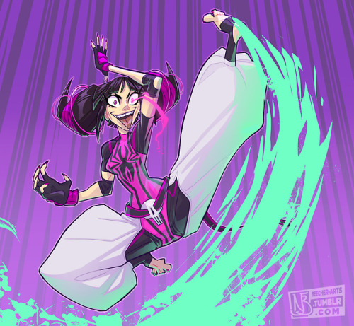 beecher-arts:My entry for this month’s Character Design Challenge!!This month’s theme was Street Fighter! So I threw in some good good Juri Han.