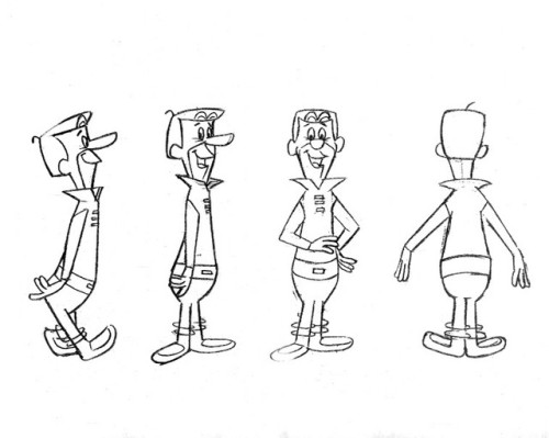 Model sheets for Hanna-Barbera’s 1962 cartoon, The Jetsons: George, his boy Elroy, daughter Ju