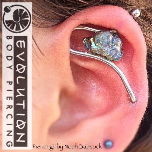 Fresh #industrialpiercing with jewelry by #evolutionmetalworks and a bit of custom bending. (at Evol