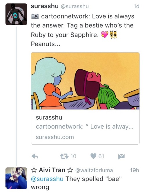 disgustedorite:  Aivi Tran (one of the people doing music for Steven Universe) responds to Ruby and Sapphire getting Gal Pal’d! 