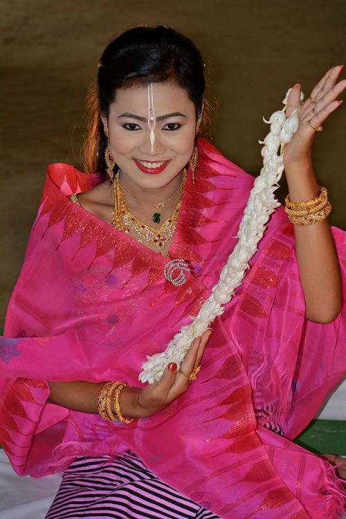 Meitei woman with garland, Manipur