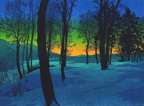 lilacsinthedooryard:William Hays ( United States b 1956)Twilightcolour woodcut